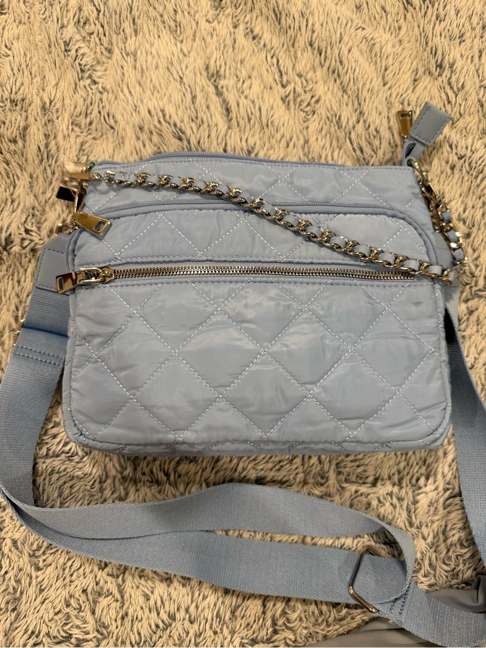 NWT INC International Concepts Quilted Light Blue Crossbody with Gold Chain